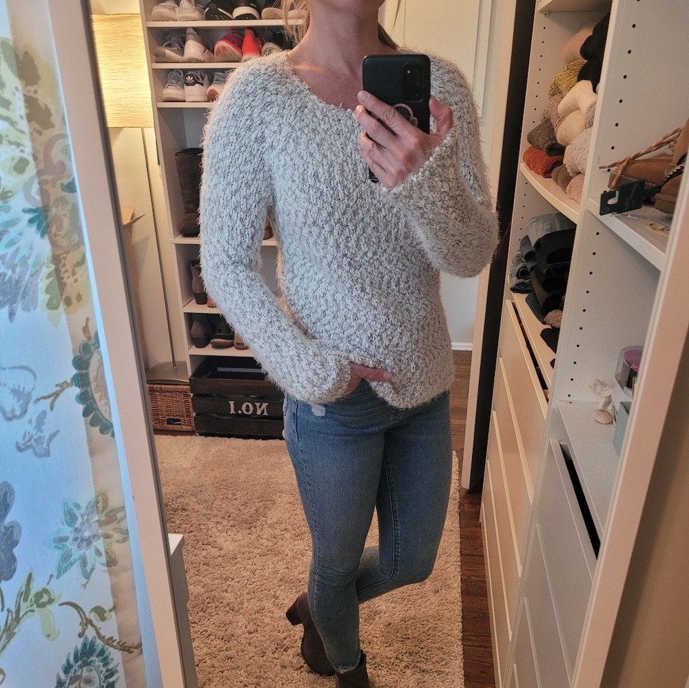 *3/$15* Buffalo David Bitton eyelash sweater, white/gray, size S